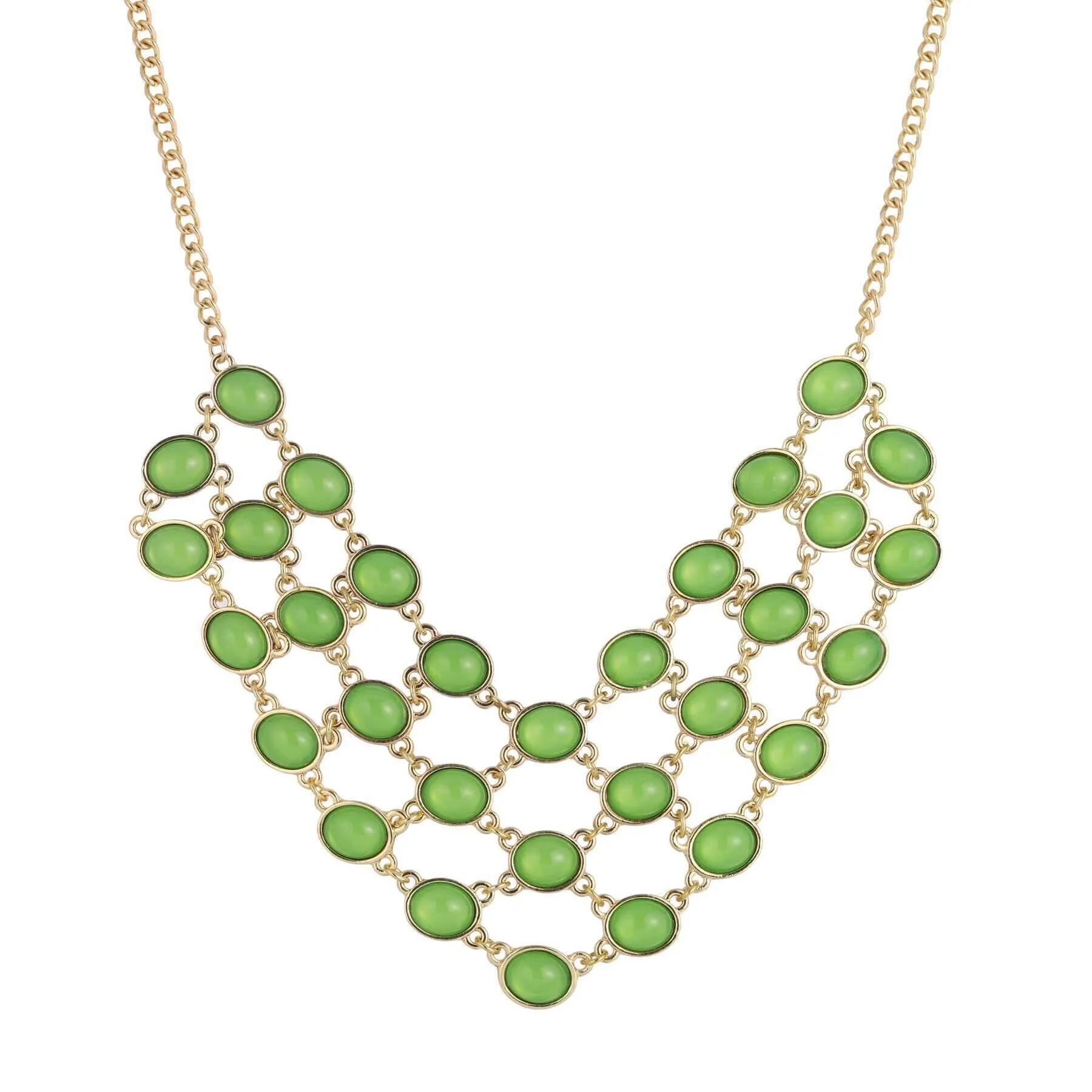 2028 Jewelry Green Cabachon Bib Necklace 16"   3" Extender 1928 Jewelry