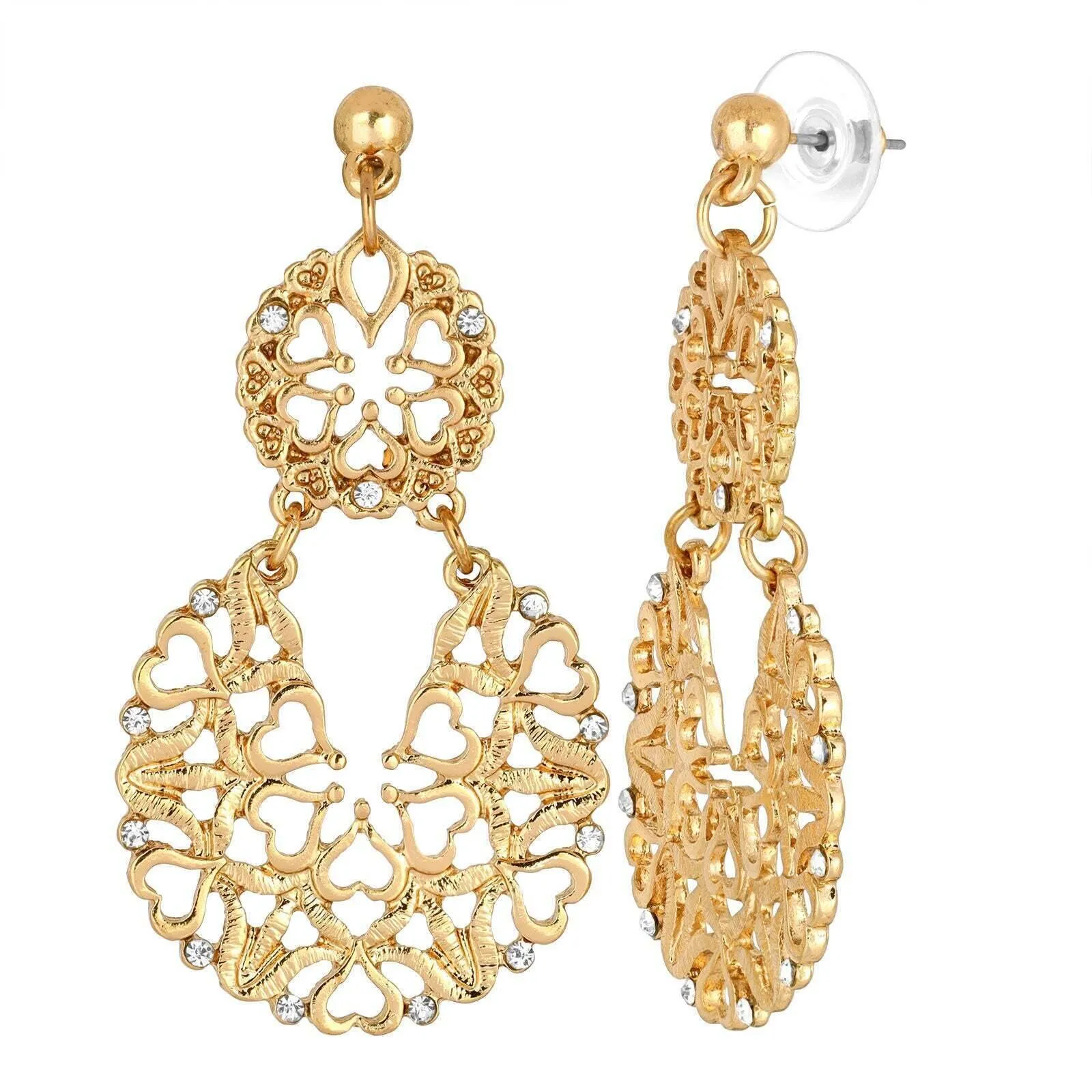 2028 Jewelry Heart Filigree Crystal Post Drop Earrings 1928 Jewelry