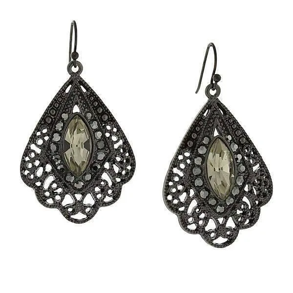 2028 Jewelry Hematite Color Filigree Fan Earrings 1928 Jewelry