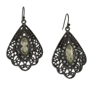2028 Jewelry Hematite Color Filigree Fan Earrings 1928 Jewelry
