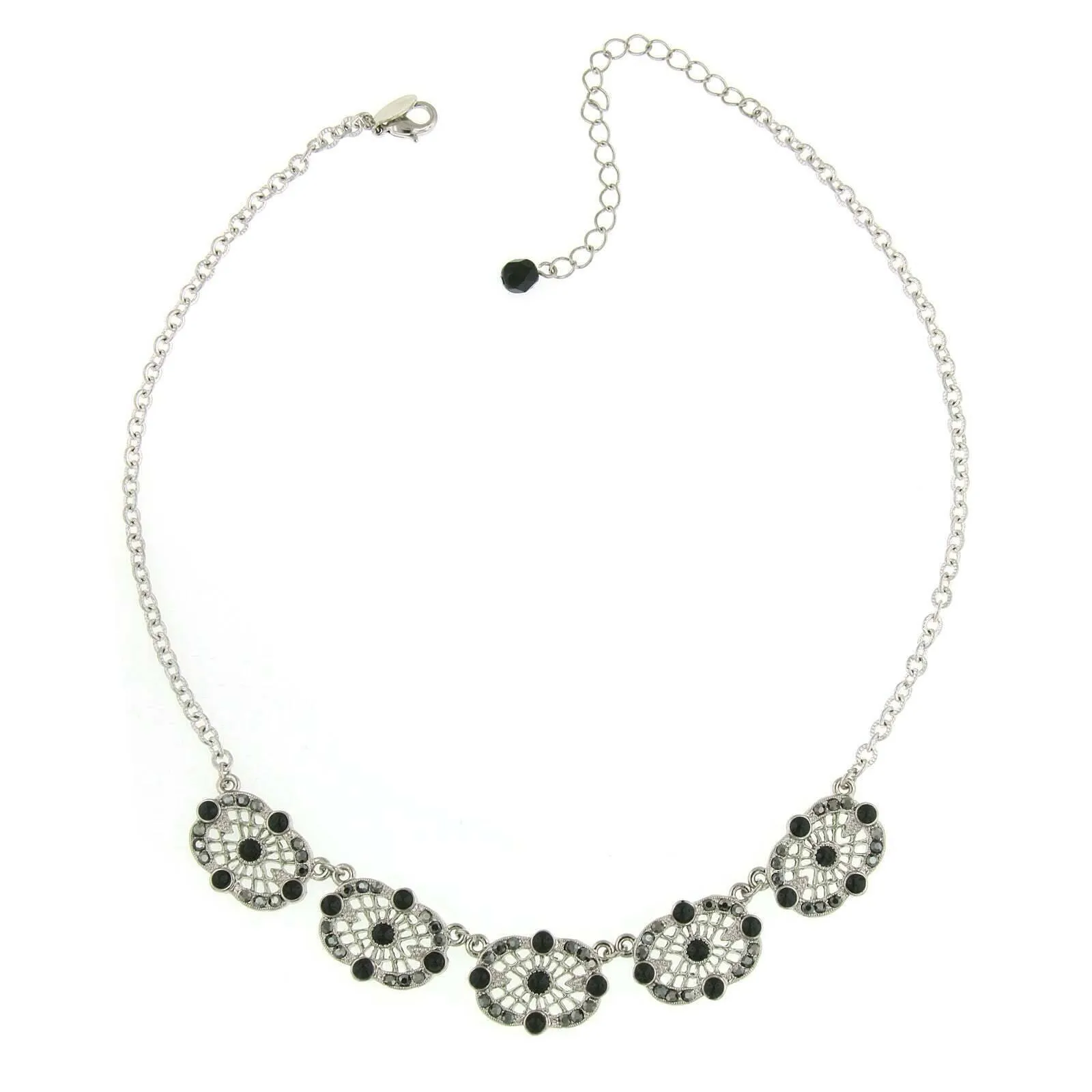 2028 Jewelry Hematite Color Filigree Station Collar Necklace 16"   3" Extender 1928 Jewelry