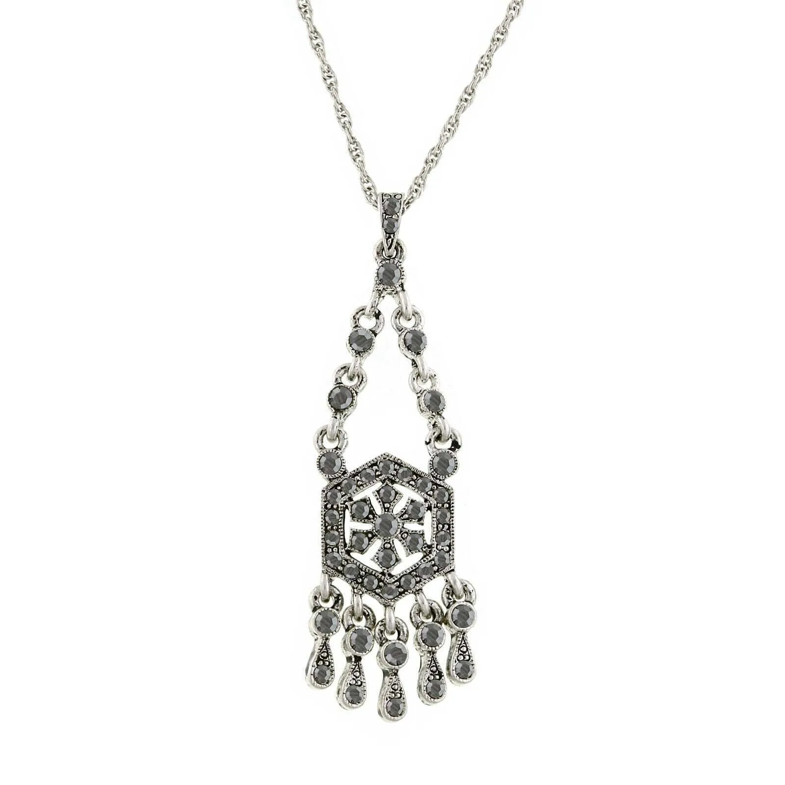 2028 Jewelry Hematite Color Stone Drop Pendant Necklace 16"   3" Extender 1928 Jewelry
