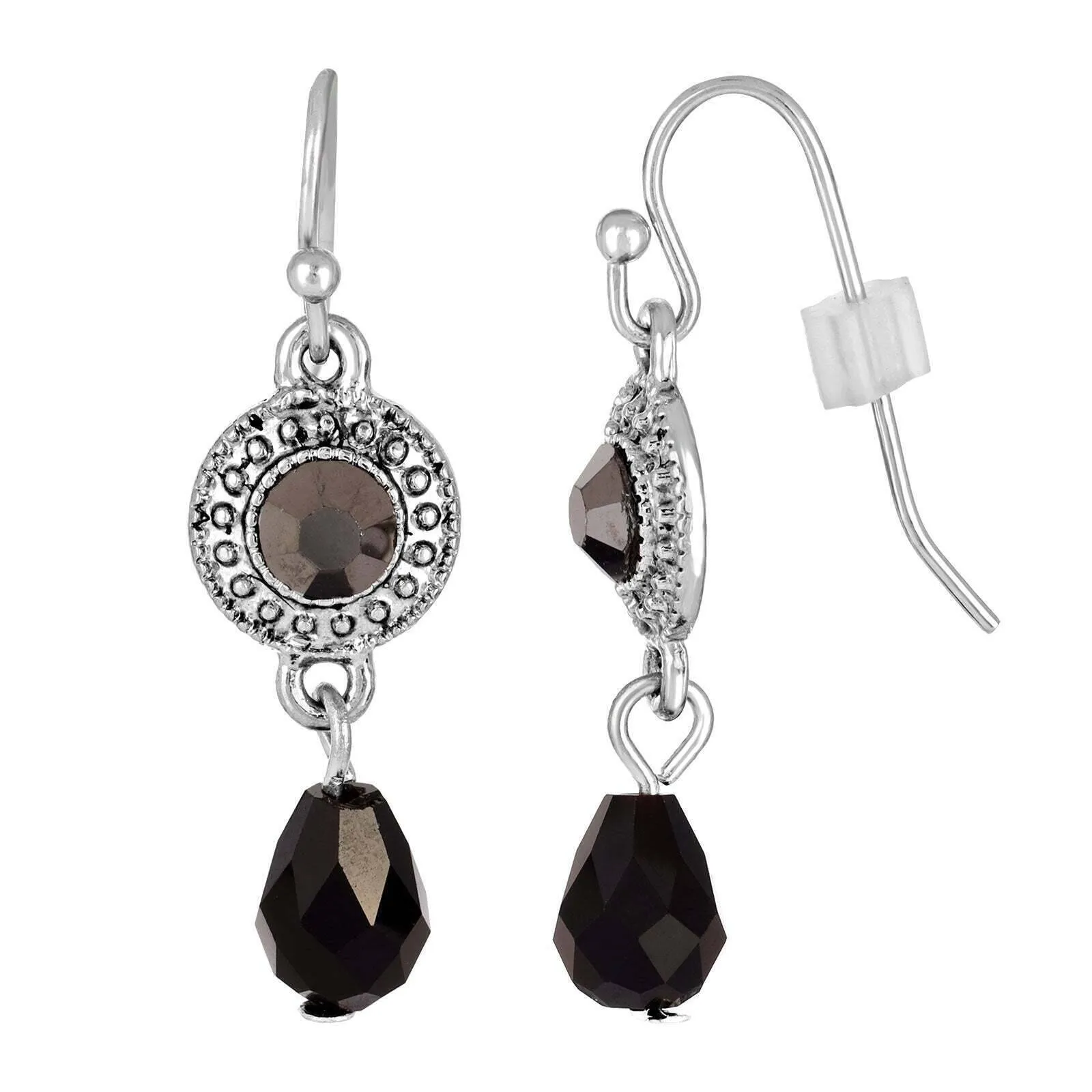 2028 Jewelry Hematite Crystal Black Faceted Teardrop Earrings 1928 Jewelry