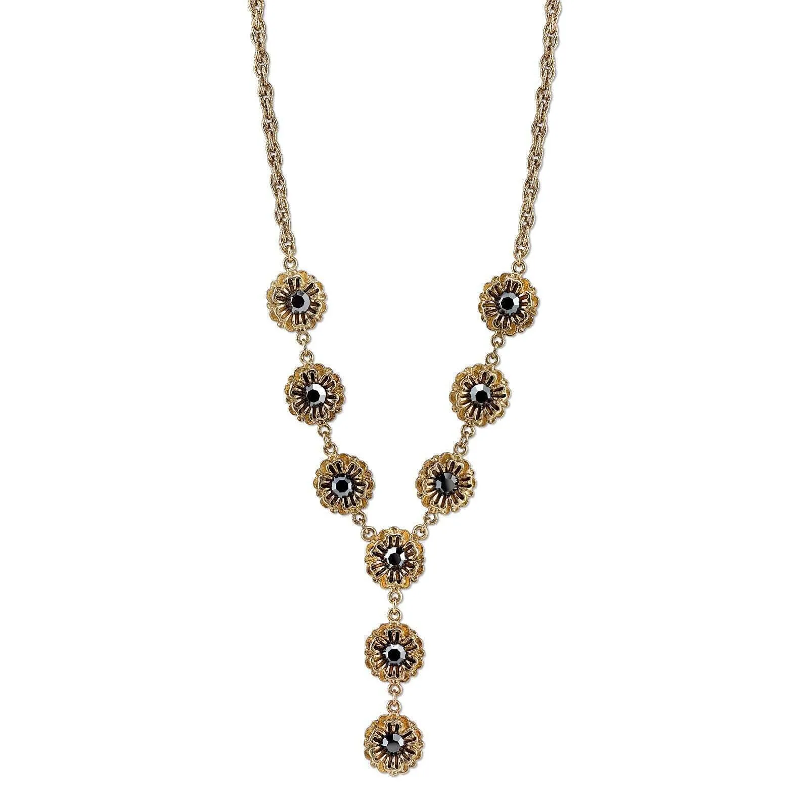 2028 Jewelry Hematite Glass Crystal Flower Y-Necklace 16"   3" Extender 1928 Jewelry