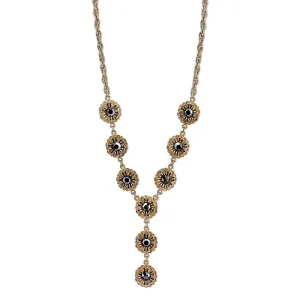 2028 Jewelry Hematite Glass Crystal Flower Y-Necklace 16"   3" Extender 1928 Jewelry