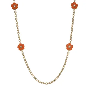 2028 Jewelry Hibiscus Flower Hand Enameled Link Chain Necklace 40" 1928 Jewelry