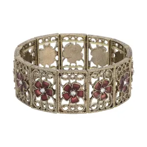 2028 Jewelry Hibiscus Flowers And Crystal Filigree Stretch Bracelet 1928 Jewelry