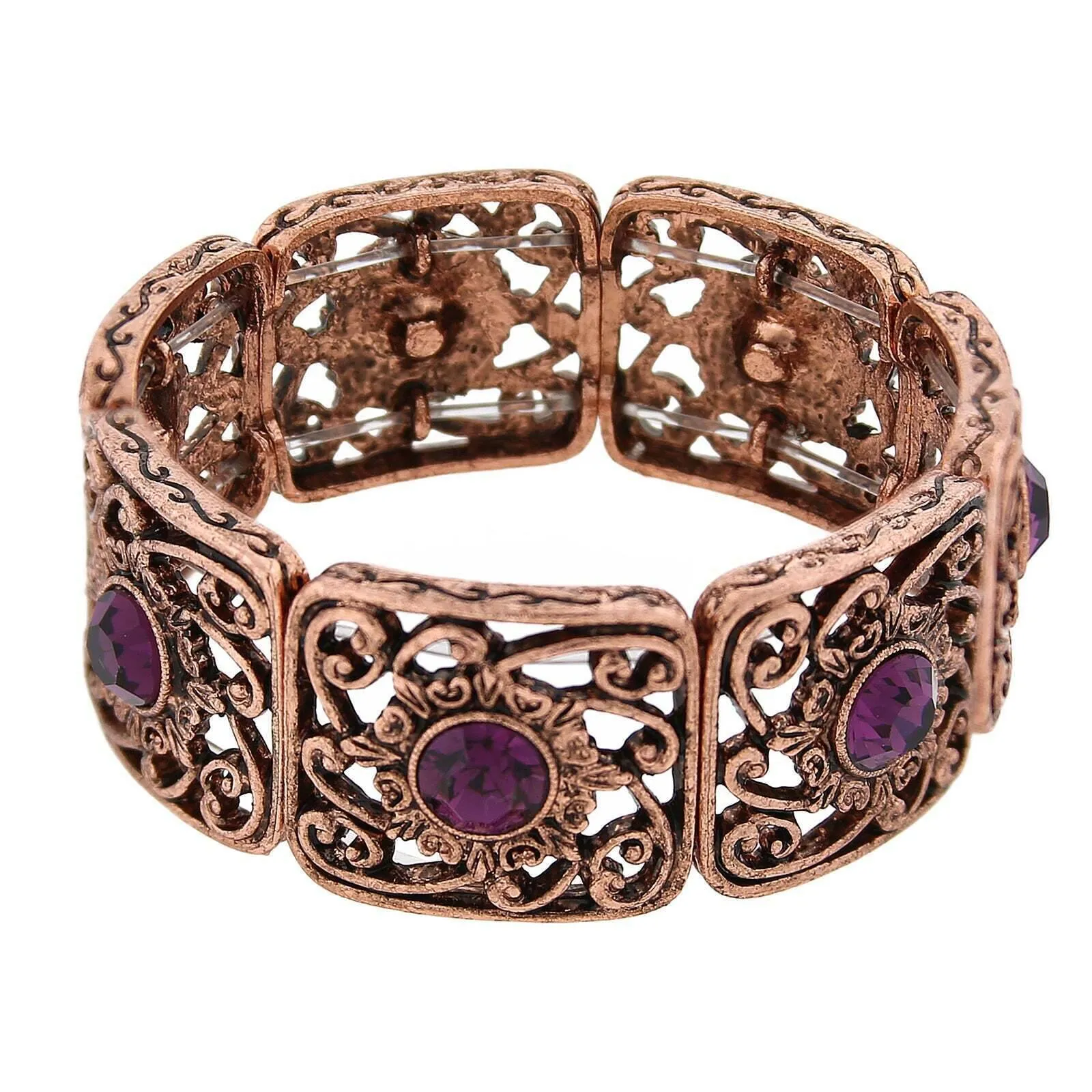 2028 Jewelry Intricate Wavy Filigree Round Crystal Stretch Bracelet 1928 Jewelry