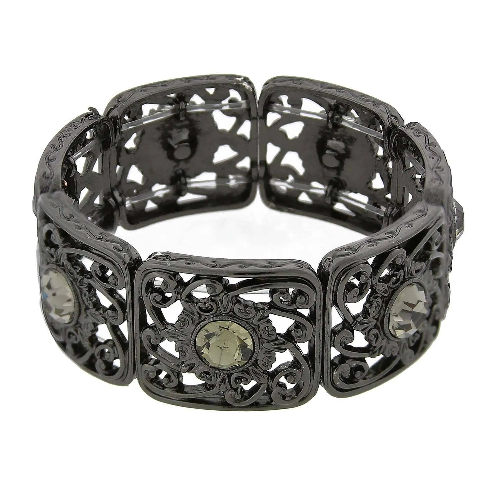 2028 Jewelry Intricate Wavy Filigree Round Crystal Stretch Bracelet 1928 Jewelry