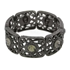 2028 Jewelry Intricate Wavy Filigree Round Crystal Stretch Bracelet 1928 Jewelry
