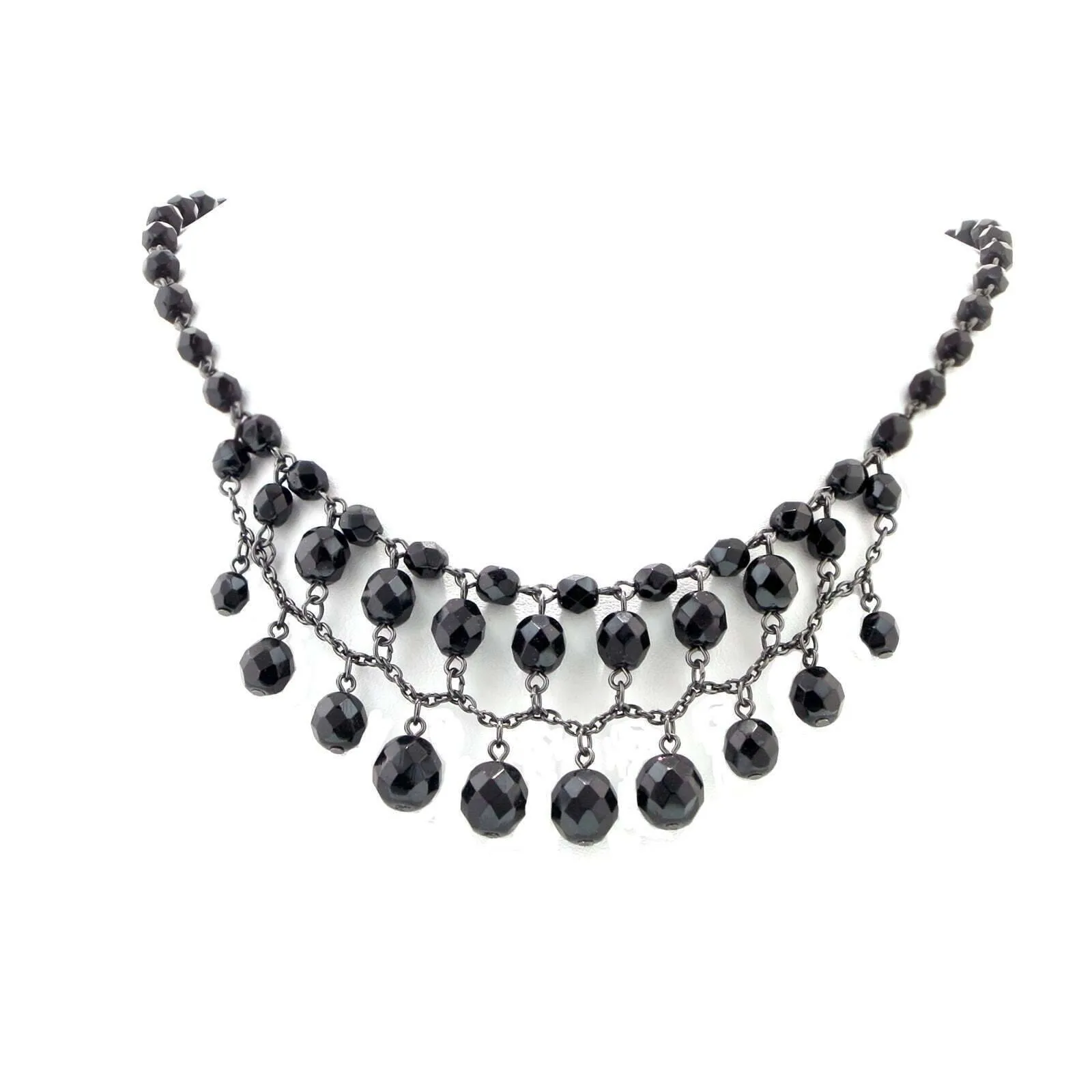 2028 Jewelry Jet Black Beaded Draped Necklace 16"   3" Extender 1928 Jewelry