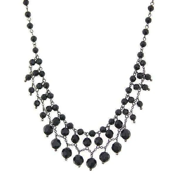 2028 Jewelry Jet Black Beaded Draped Necklace 16"   3" Extender 1928 Jewelry