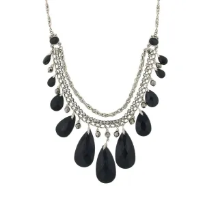 2028 Jewelry Jet Black Briolette Multi Chain Bib Necklace 16"   3" Extension 1928 Jewelry