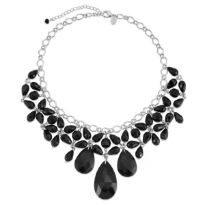 2028 Jewelry Jet Black Briolette Teardrop & Round Beaded Statement Bib Necklace 16"   3" Extender 1928 Jewelry
