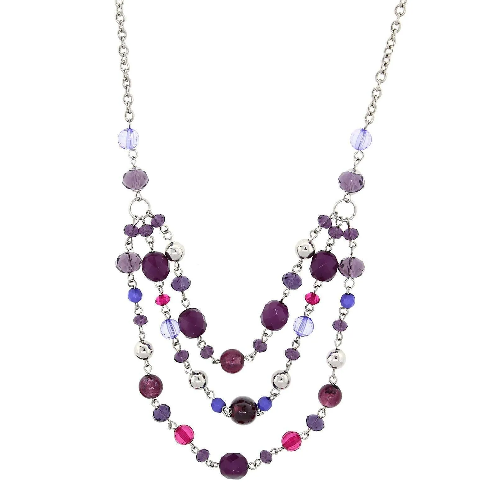 2028 Jewelry Lux Cut Crystal Beaded 3-Strand Necklace 16"   3" Extender 1928 Jewelry