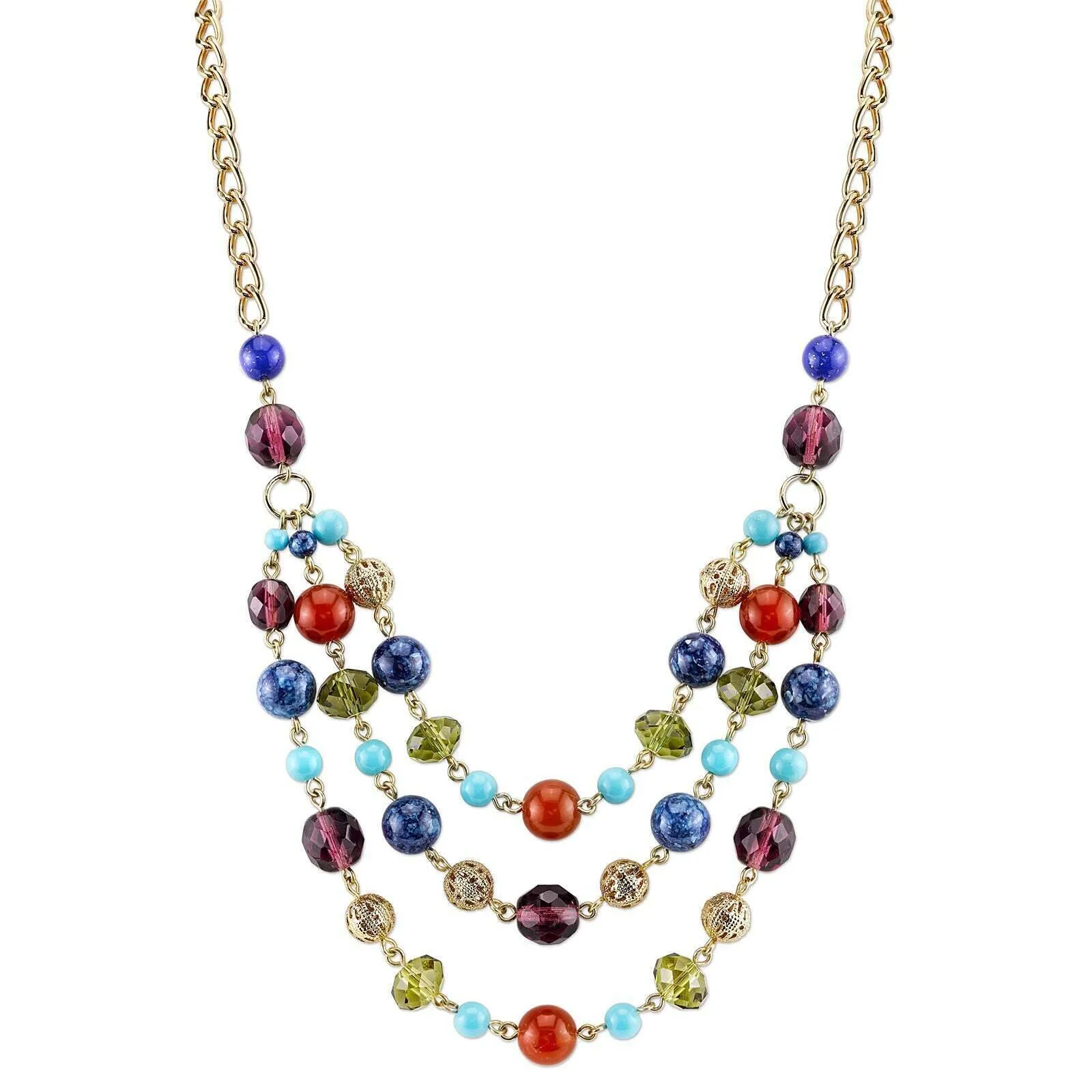 2028 Jewelry Lux Cut Crystal Beaded 3-Strand Necklace 16"   3" Extender 1928 Jewelry