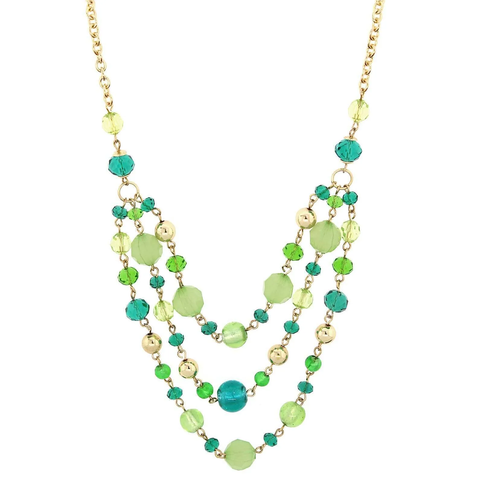 2028 Jewelry Lux Cut Crystal Beaded 3-Strand Necklace 16"   3" Extender 1928 Jewelry