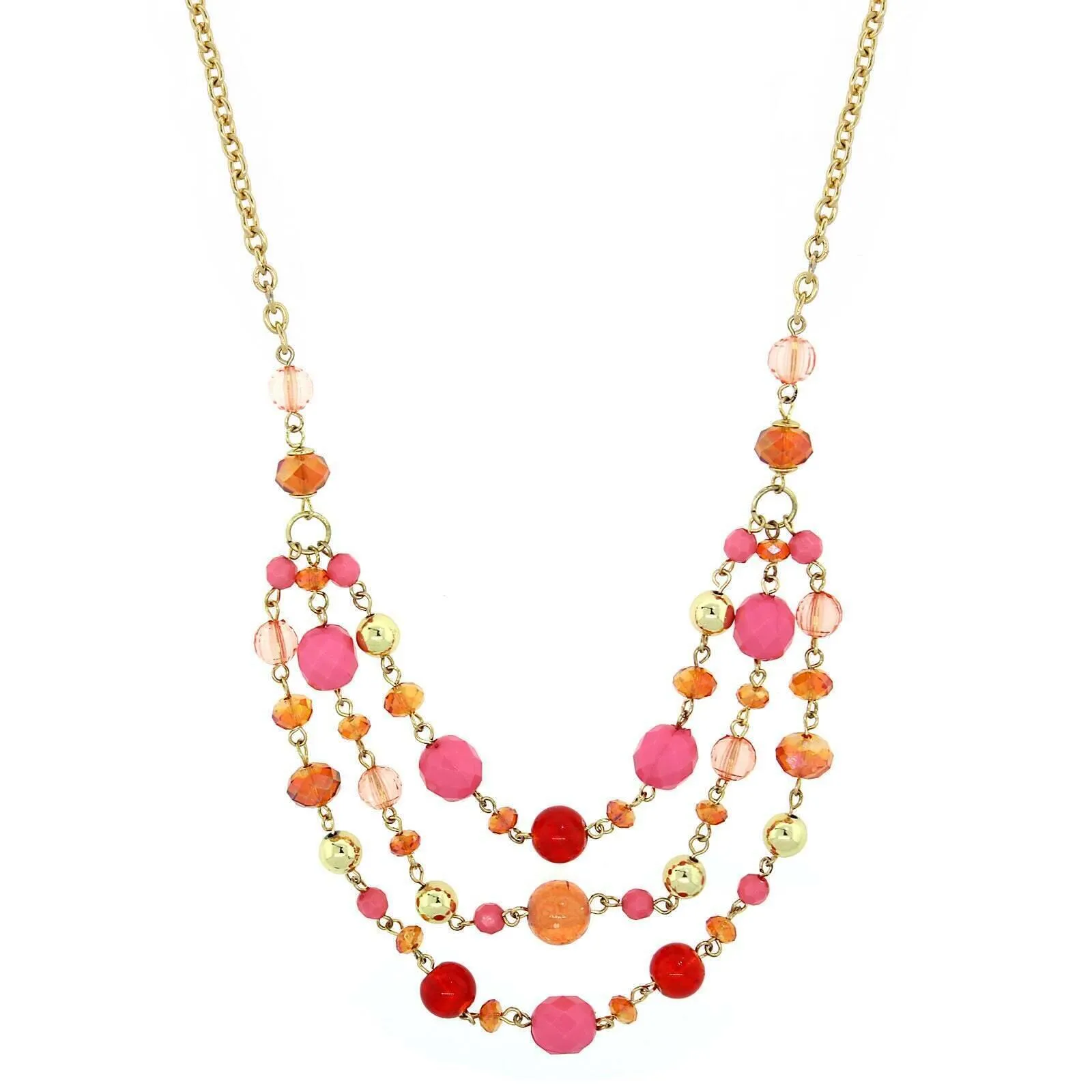 2028 Jewelry Lux Cut Crystal Beaded 3-Strand Necklace 16"   3" Extender 1928 Jewelry