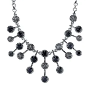 2028 Jewelry Mid Century Inspired Sunburst Glass Black Stone Bib Necklace 16"   3" Extender 1928 Jewelry