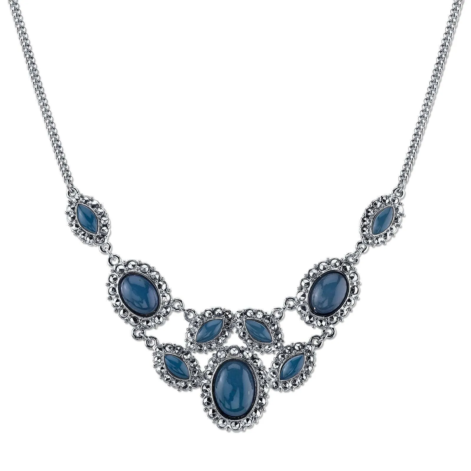 2028 Jewelry Multi Stone Textured Bib Necklace 16"   3" Extender 1928 Jewelry