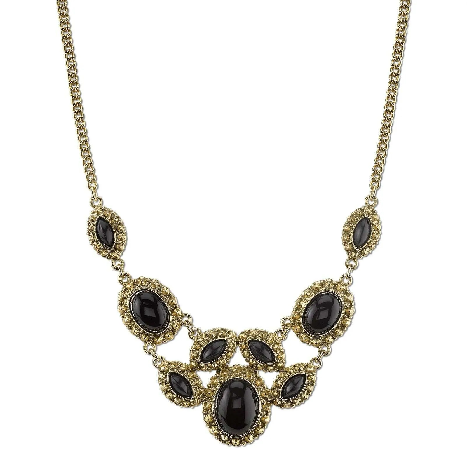 2028 Jewelry Multi Stone Textured Bib Necklace 16"   3" Extender 1928 Jewelry