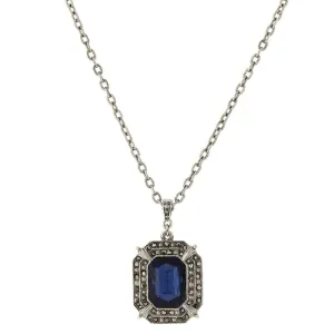 2028 Jewelry Octagon Montana Blue & Hematite Glass Crystal Pendant Necklace 16"   3" Extender 1928 Jewelry