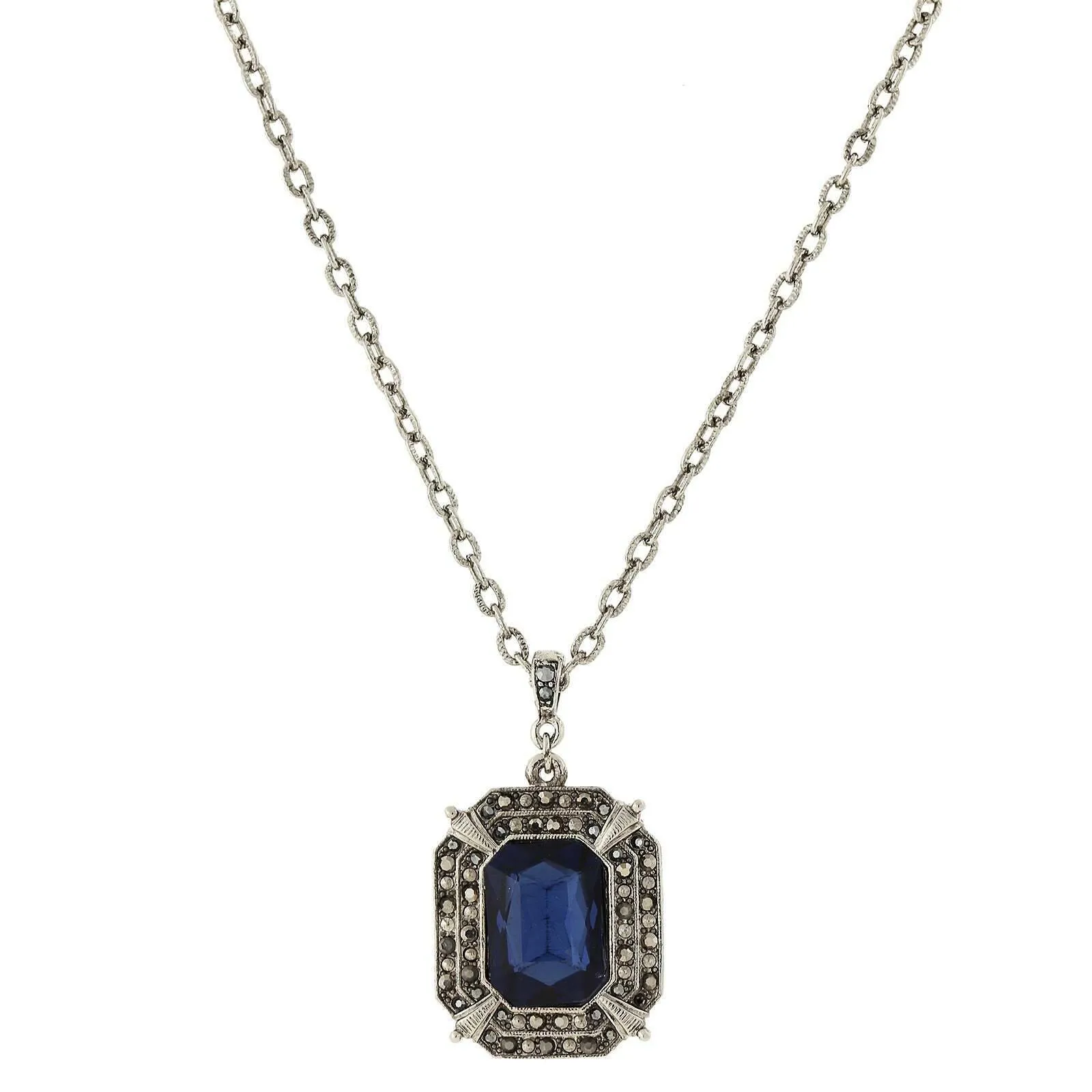2028 Jewelry Octagon Montana Blue & Hematite Glass Crystal Pendant Necklace 16"   3" Extender 1928 Jewelry