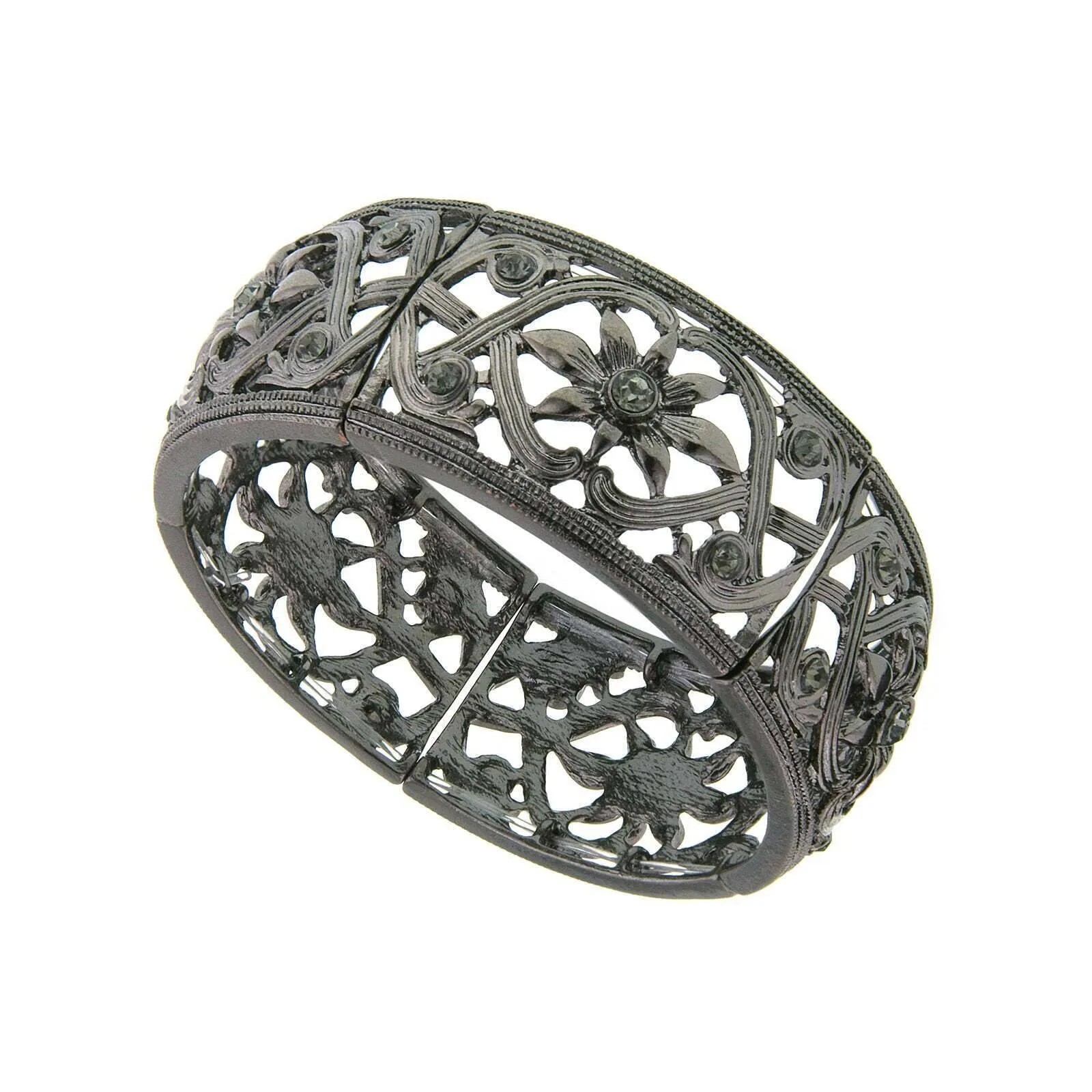 2028 Jewelry Ornate Filigree & Flower Designed Crystal Stretch Bracelet 1928 Jewelry