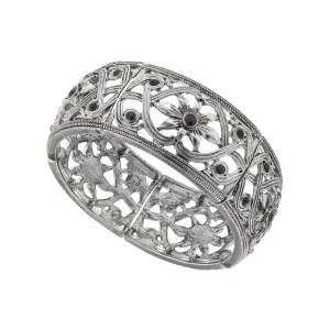 2028 Jewelry Ornate Filigree & Flower Designed Crystal Stretch Bracelet 1928 Jewelry