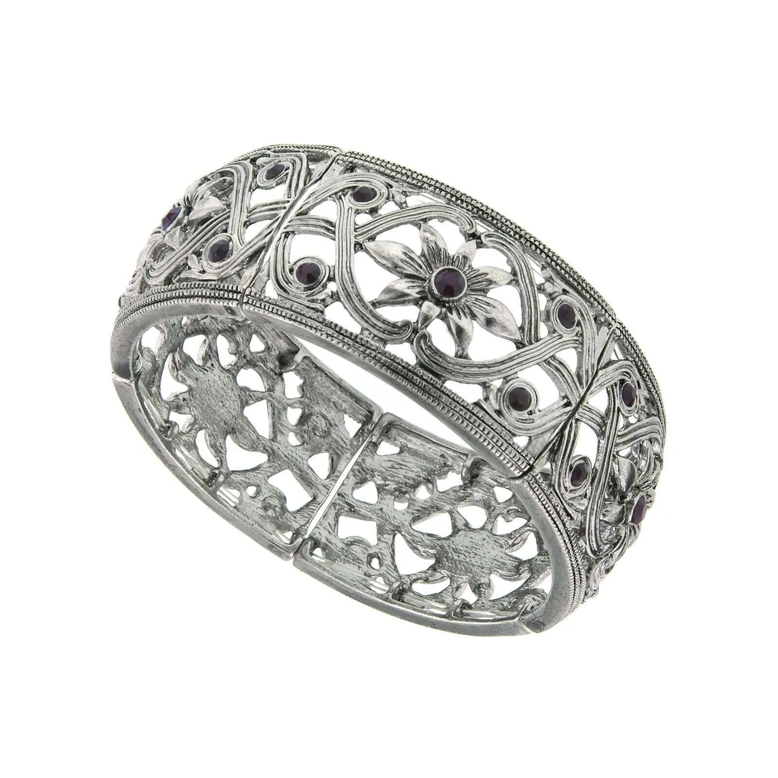 2028 Jewelry Ornate Filigree & Flower Designed Crystal Stretch Bracelet 1928 Jewelry