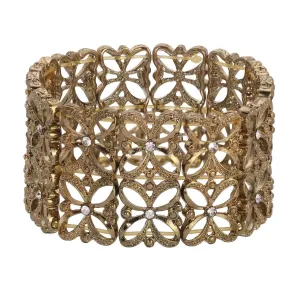 2028 Jewelry Ornate Filigree Flowers & Crystal Wide Stretch Bracelet 1928 Jewelry