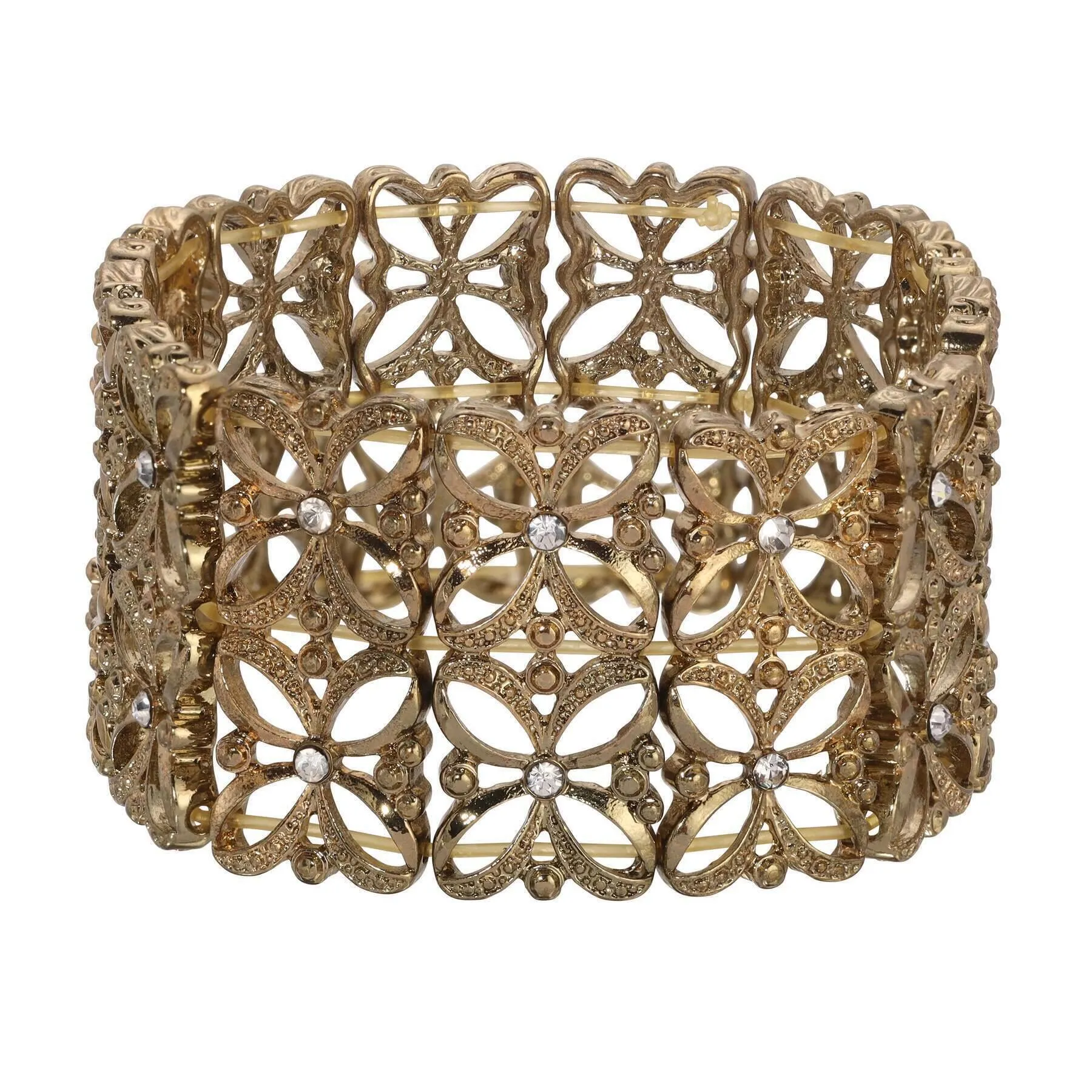 2028 Jewelry Ornate Filigree Flowers & Crystal Wide Stretch Bracelet 1928 Jewelry