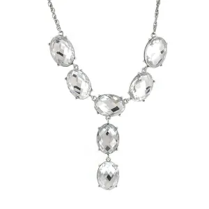 2028 Jewelry Oval Faceted Crystal Y-Necklace Drop Necklace 15"   3" Extender 1928 Jewelry