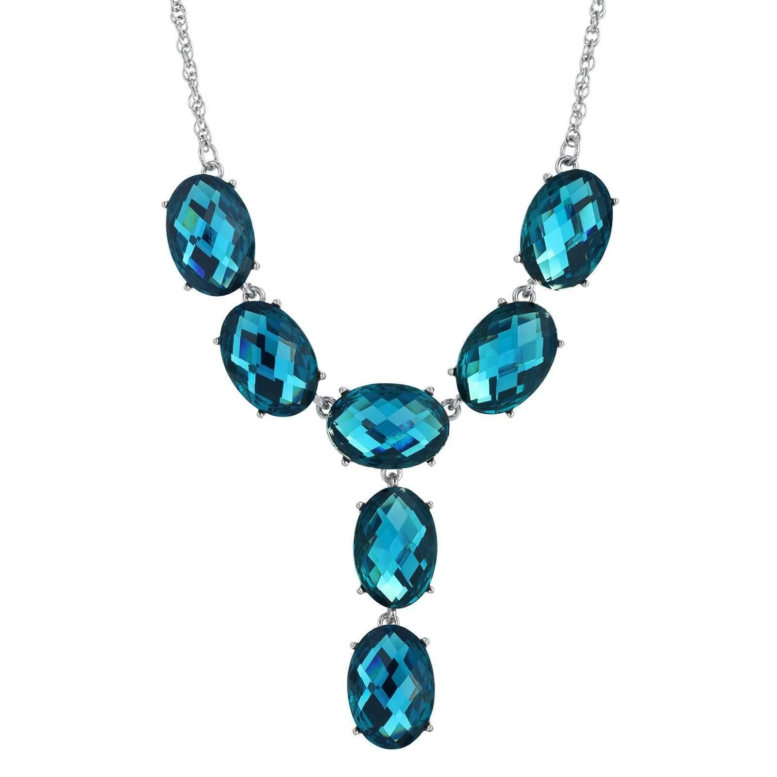 2028 Jewelry Oval Faceted Crystal Y-Necklace Drop Necklace 15"   3" Extender 1928 Jewelry