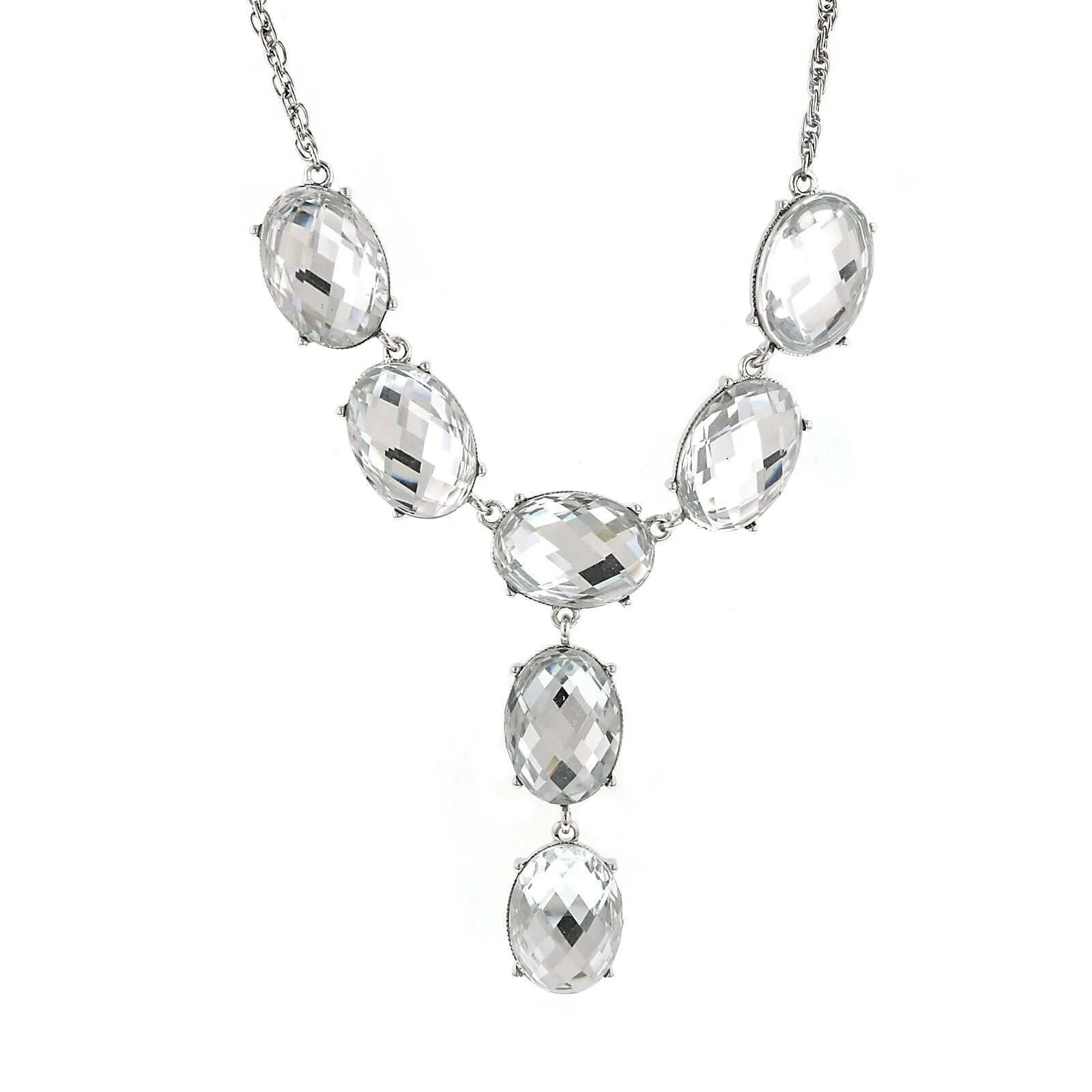 2028 Jewelry Oval Faceted Crystal Y-Necklace Drop Necklace 15"   3" Extender 1928 Jewelry