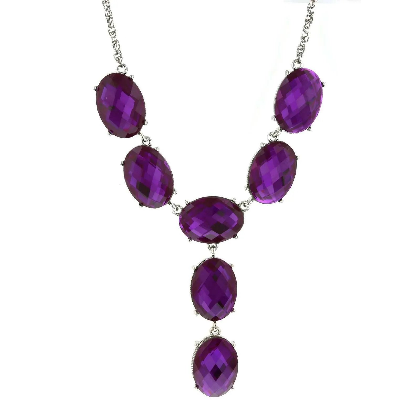 2028 Jewelry Oval Faceted Crystal Y-Necklace Drop Necklace 15"   3" Extender 1928 Jewelry