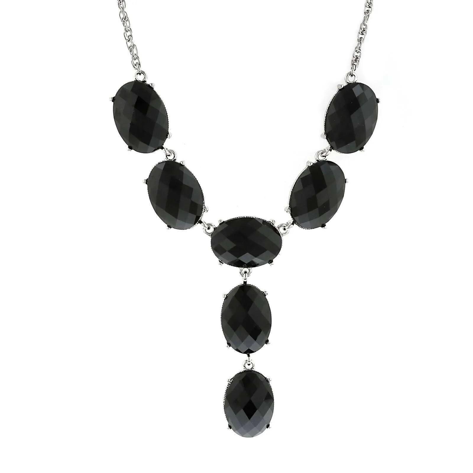 2028 Jewelry Oval Faceted Crystal Y-Necklace Drop Necklace 15"   3" Extender 1928 Jewelry