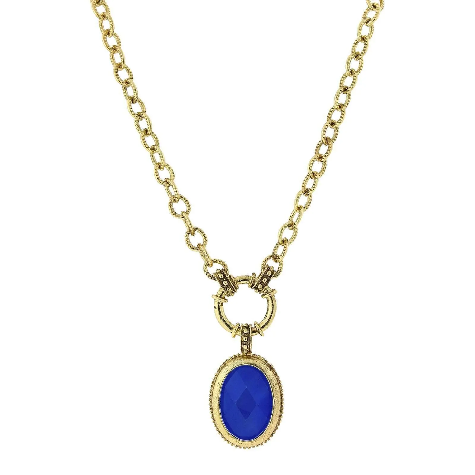 2028 Jewelry Oval Faceted Semi-Transparent Pendant Necklace 16"   3" Extender 1928 Jewelry