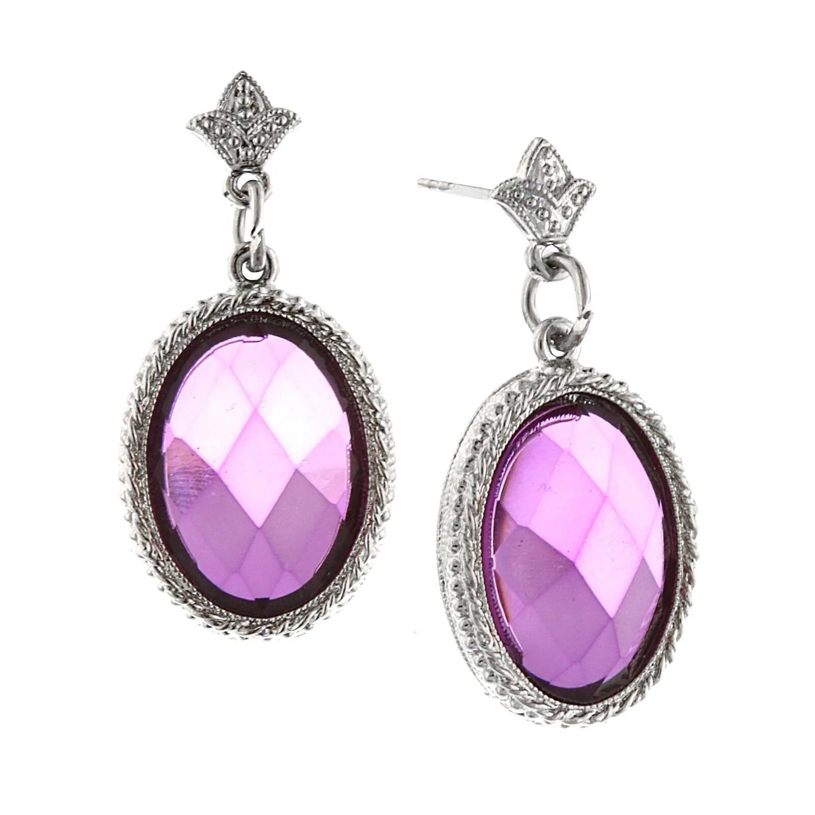 2028 Jewelry Oval Faceted Stone Floral Post Drop Earrings 1928 Jewelry