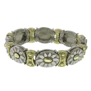 2028 Jewelry Oval Floral Two Tone Stretch Bracelet 1928 Jewelry