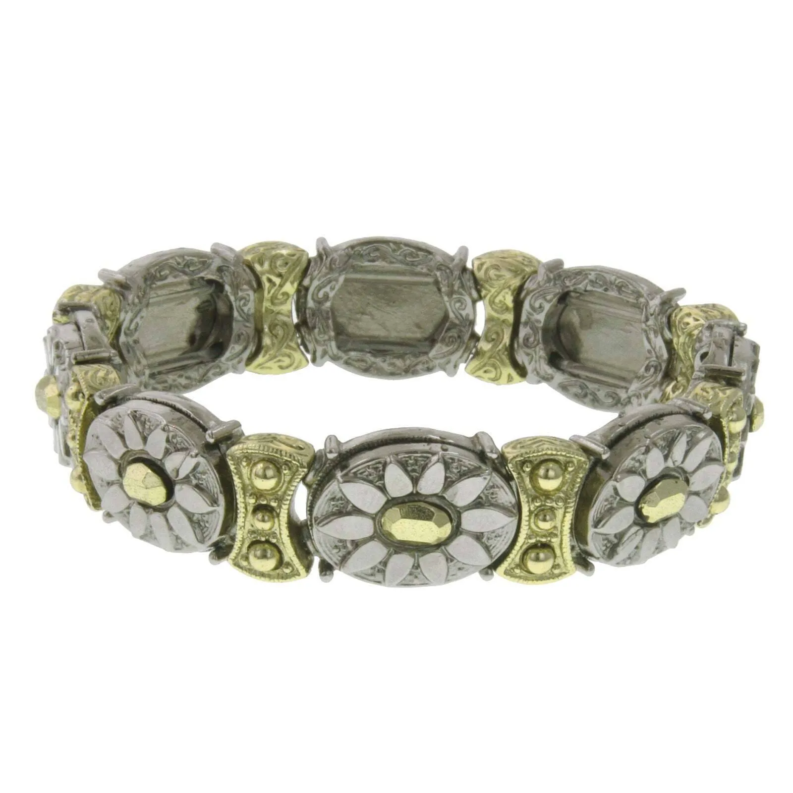 2028 Jewelry Oval Floral Two Tone Stretch Bracelet 1928 Jewelry