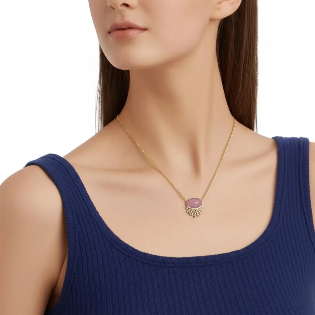2028 Jewelry Oval Moonstone Crystal Pendant Necklace 16"   3" Extender 1928 Jewelry