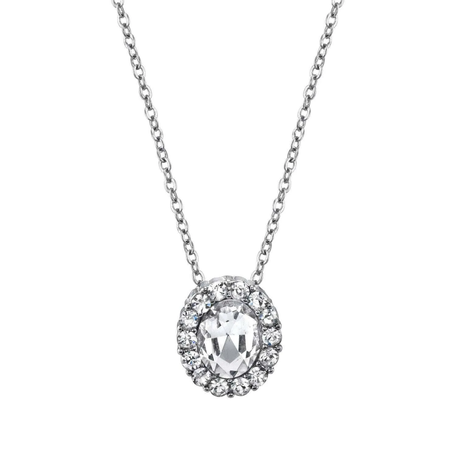 2028 Jewelry Oval Multi Crystal Accent Pendant Necklace 16"   3" Extender 1928 Jewelry