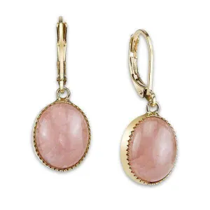 2028 Jewelry Oval Rose Quartz Gemstone Drop Earrings 1928 Jewelry