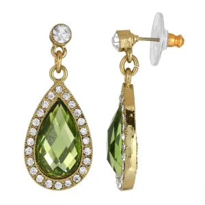 2028 Jewelry Peridot Green Teardrop European Clear Crystal Accent Teardrop Earrings 1928 Jewelry