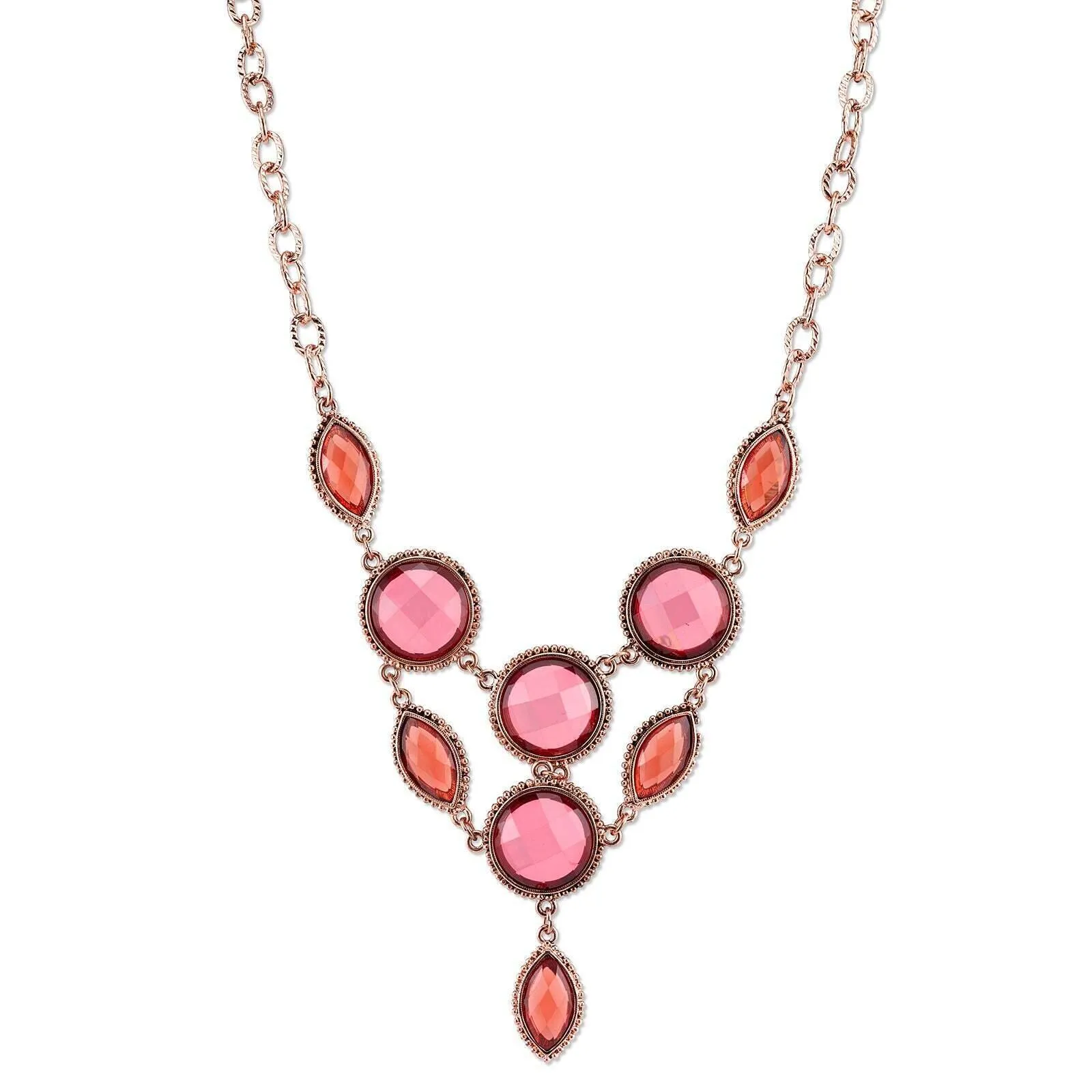 2028 Jewelry Pink-Orange And Raspberry Color Faceted Bib Necklace 16"   3" Extender 1928 Jewelry