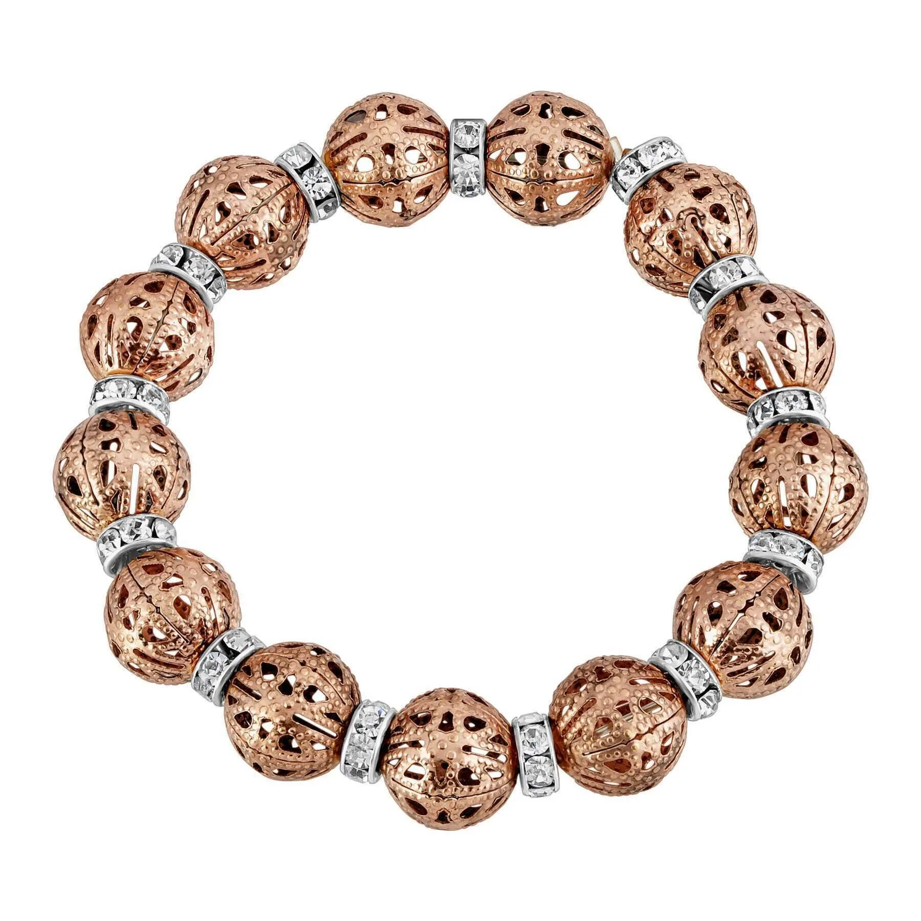 2028 Jewelry Puffed Filigree Bead Rondelle Crystal Stretch Bracelet 1928 Jewelry