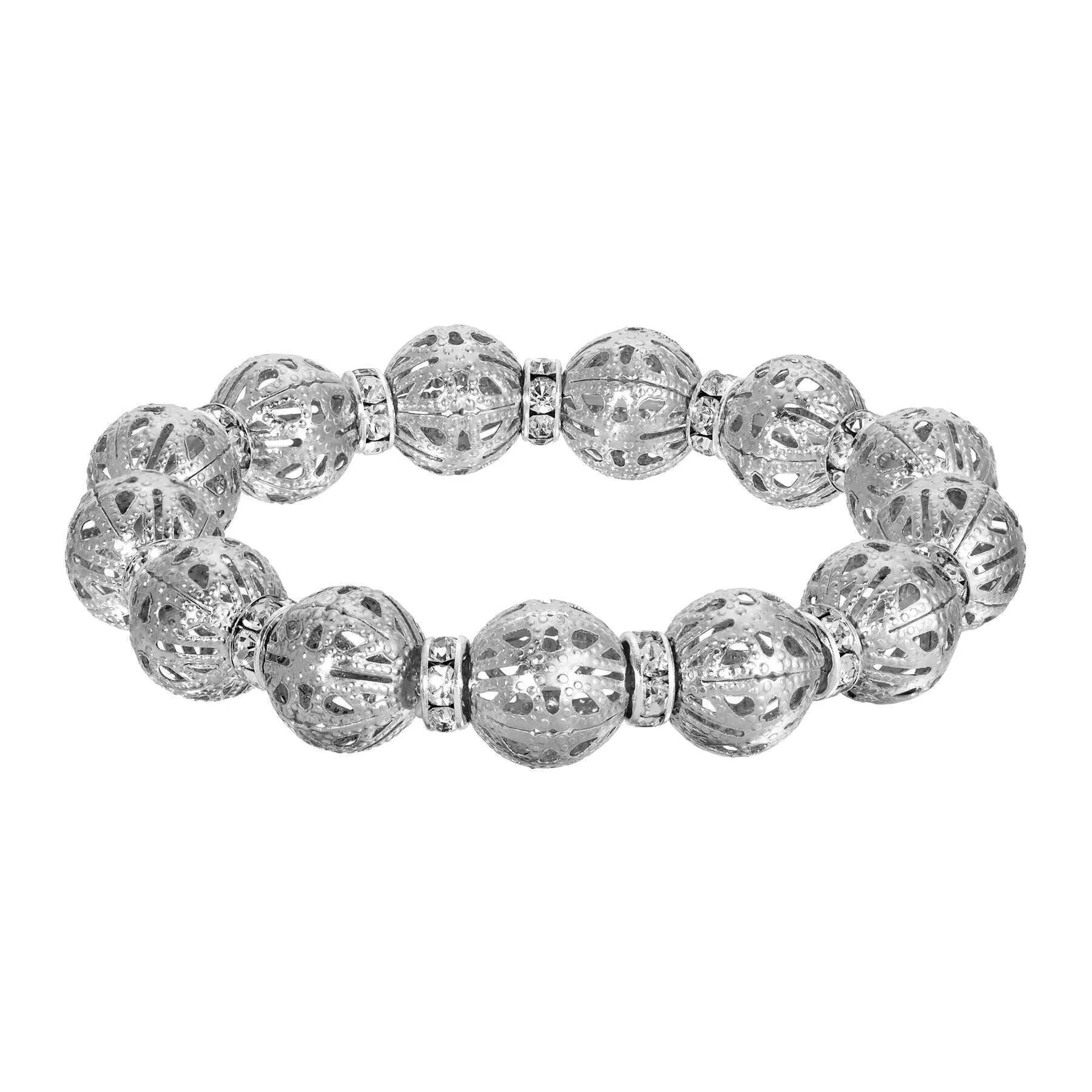 2028 Jewelry Puffed Filigree Bead Rondelle Crystal Stretch Bracelet 1928 Jewelry