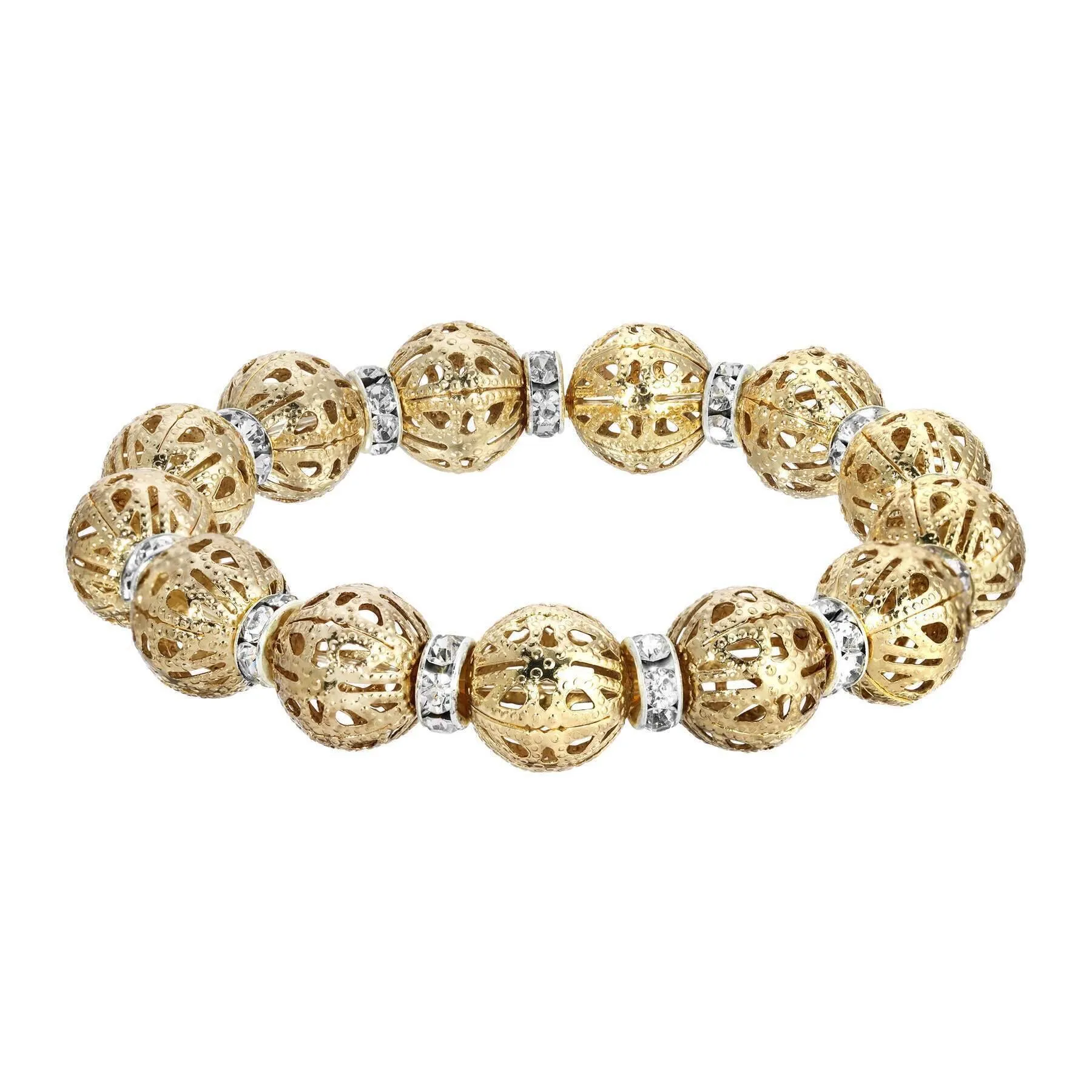 2028 Jewelry Puffed Filigree Bead Rondelle Crystal Stretch Bracelet 1928 Jewelry