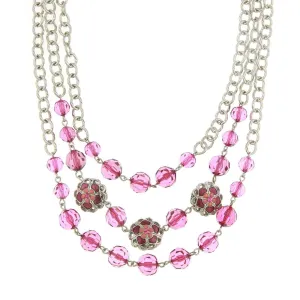 2028 Jewelry Purple Amethyst Fuchsia Triple Row Beaded Strand Necklace 16" 1928 Jewelry